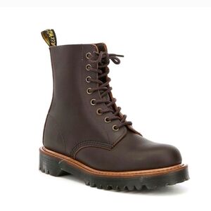 Dr Martens Pascal Brown Leather Combat Boots 8 Eye Nubuck Lace Up